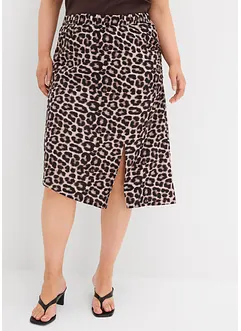 Kjol med leopardmönster och slits, bonprix