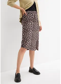Kjol med leopardmönster och slits, bonprix