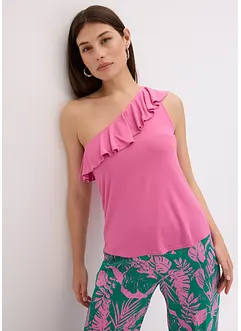 One shoulder-linne med volang i mjuk viskosmix, bonprix