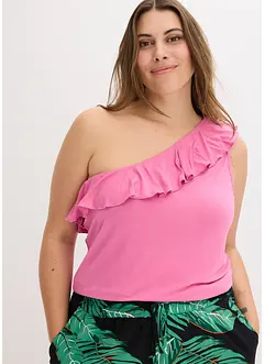 One shoulder-linne med volang i mjuk viskosmix, bonprix