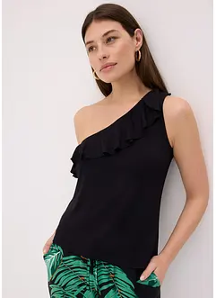 One shoulder-linne med volang i mjuk viskosmix, bonprix