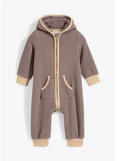 Sparkdräkt i fleece med huva och björnapplikation, bonprix