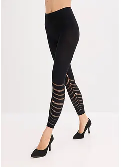 Leggings med behaglig midja och hålbroderi, 80 DEN, bonprix