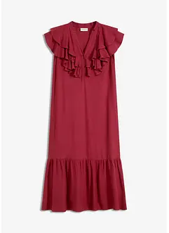 Mellanlång volangklänning i kräpp med struktur, bonprix