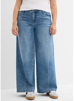 Jeans med vida ben, Mid Waist, Low Stretch Full Length, bonprix