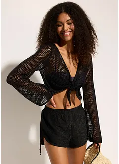 Kort strandcardigan med virkad look, bonprix