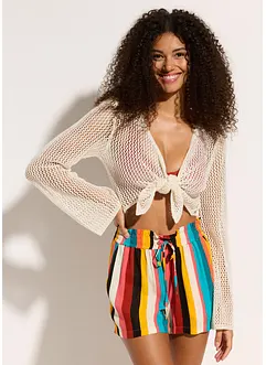 Kort strandcardigan med virkad look, bonprix