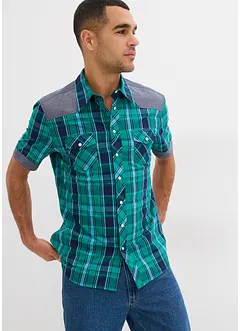 Kortärmad skjorta med denimbesättning, bonprix