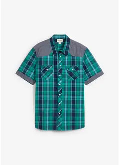 Kortärmad skjorta med denimbesättning, bonprix