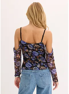 Cold shoulder-topp i tunn mesh, bonprix