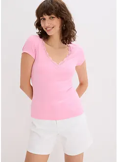 Ribbstickad topp med spetsdetalj (dubbelpack), bonprix