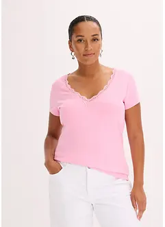 Ribbstickad topp med spetsdetalj (dubbelpack), bonprix