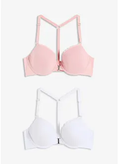 BH med formpressade kupor, knäppning fram och bygel, med bomull (2-pack), bonprix