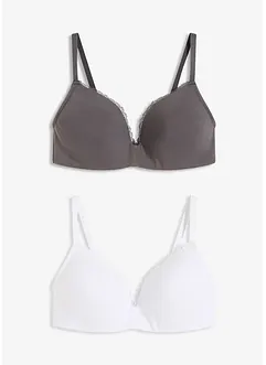BH med formpressade kupor utan bygel med bomull (2-pack), bonprix