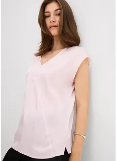 Kortärmad blus i glansig satin, bonprix