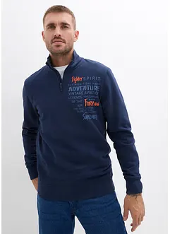 Sweatshirt med krage och dragkedja i ren bomull, bonprix