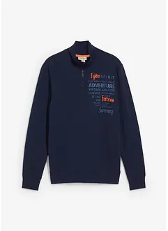 Sweatshirt med krage och dragkedja i ren bomull, bonprix