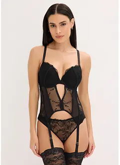 Korsett med bygel och stringtrosa med elegant broderi (2 delar), bonprix
