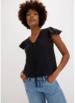 Blus med volangärmar i  glansigt material, bonprix