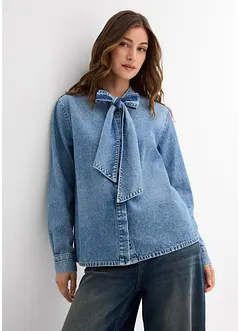 Jeansblus med knytband, bonprix