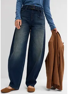 Barrel Jeans Mid Waist med skärp, bonprix