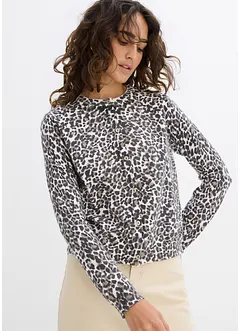 Finstickad cardigan med leopardmönster, bonprix