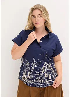 Oversized, kortärmad blus i bomullspoplin, bonprix