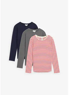 Långärmad tröja i ren ekologisk bomull (3-pack), bonprix