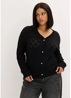 Stickad hålmönstrad cardigan, bonprix
