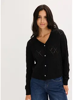 Stickad hålmönstrad cardigan, bonprix