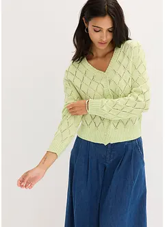 Stickad hålmönstrad cardigan, bonprix