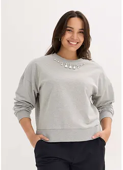 Oversizesweatshirt med strass, bonprix