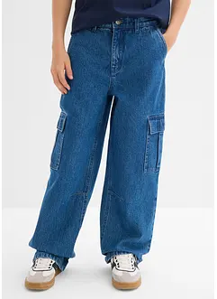 Loose Fit Cargo Jeans med justerbar midja, Straight, bonprix