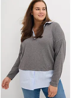 Finstickad tröja med blusinfällning, bonprix