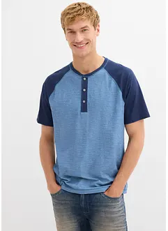 T-shirt med kort knappslå, av ekologisk bomull med tvättade effekter, bonprix