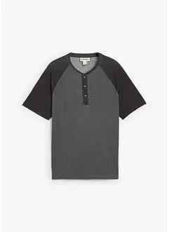 T-shirt med kort knappslå, av ekologisk bomull med tvättade effekter, bonprix