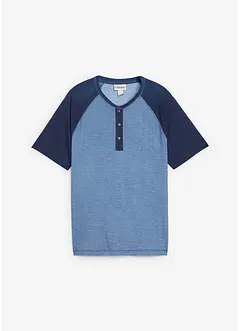 T-shirt med kort knappslå, av ekologisk bomull med tvättade effekter, bonprix