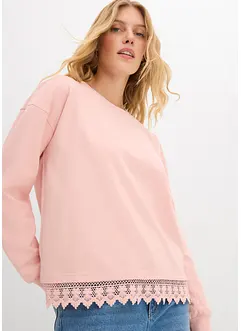 Sweatshirt med spetsbesättning, bonprix
