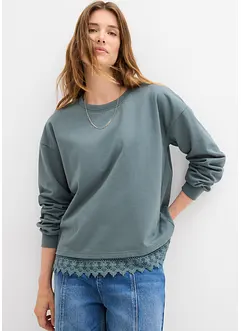 Sweatshirt med spetsbesättning, bonprix