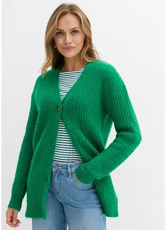 Stickad cardigan med ylleandel, bonprix