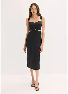 Mellanlång klänning av satin med mjukt fall, bonprix