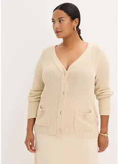 Melerad cardigan med guldfärgade knappar, bonprix
