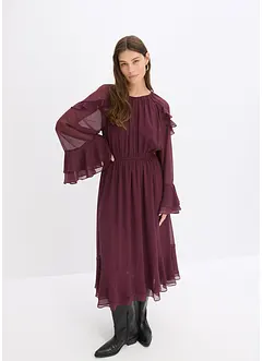 Chiffongklänning med volanger, bonprix