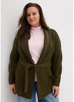 Grovstickad cardigan med flätmönster, bonprix