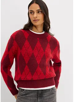 Finstickad tröja med rutmönster, bonprix