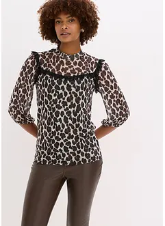 Topp i mjuk mesh med spets, bonprix