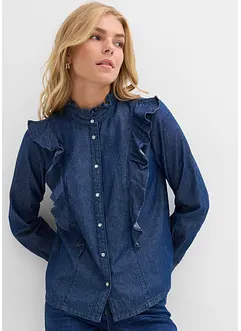 Jeansblus med volanger i bomull, bonprix