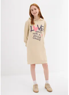 Trikåklänning av ekologisk bomull, med huva, bonprix