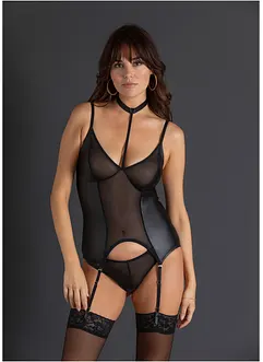 Linne med strumpehandshållare + stringtrosa (2 delar), bonprix