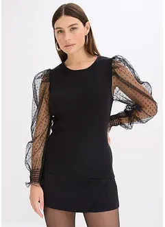 Finstickad tröja med meshärmar, bonprix